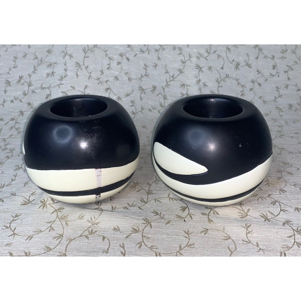 PartyLite African Inspiration Retired Ceramic Candle Holder Set of 2 Black White - Picture 4 of 14